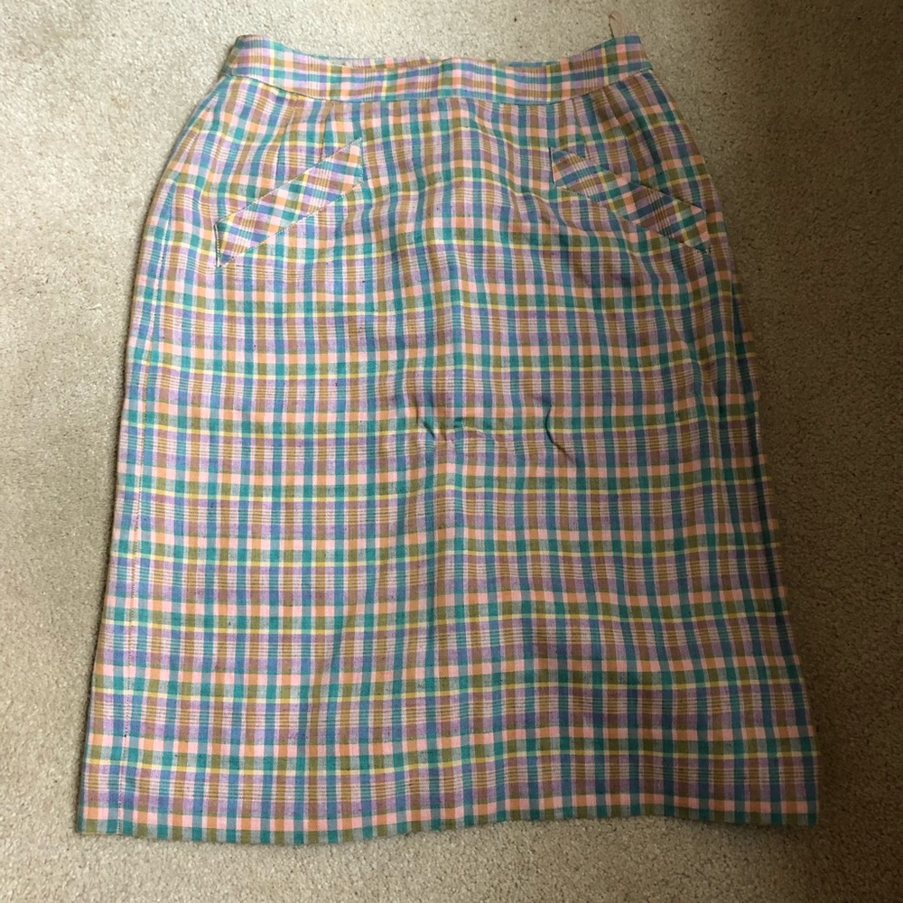 Vintage 80's Liz Claiborne Linen Check Lined Skirt - 8